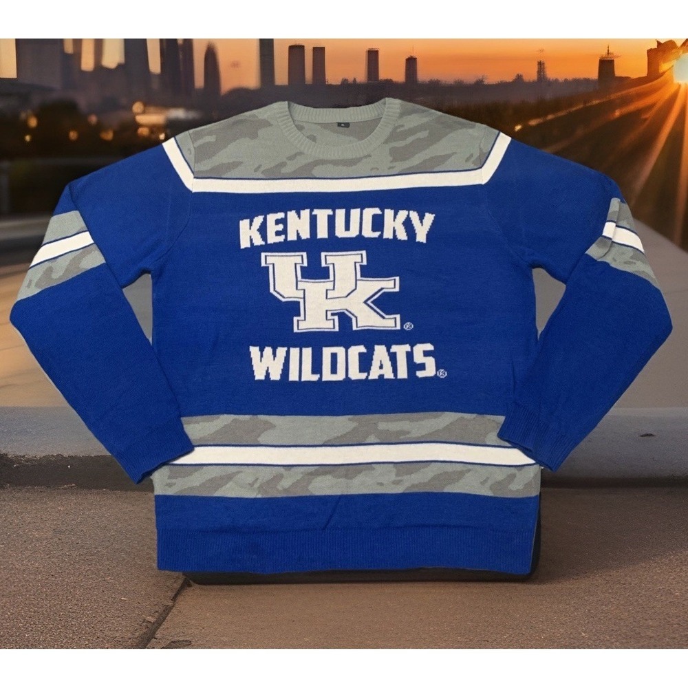 Kentucky Wildcats Salute To Service Sweater Mens XL SPELLOUT Camo Blue Gray RARE